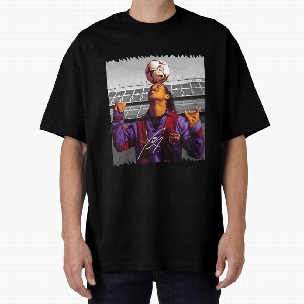 Ronaldinho - vintage Oversized T-Shirt Embrace Global Football Passion for FIFA World Cup 2026, Capturing Mbappe and Neymar, Brazil, Portugal and Argentina, Retro Football Energy, Iconic Rivalries, Trophy Chase Drama and Stadium Atmosphere; Great