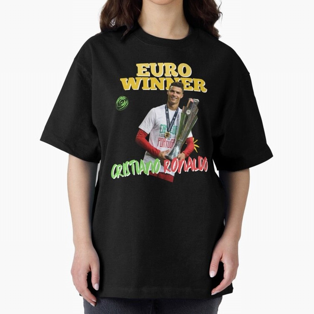 Cristiano Ronaldo Euro Winner Oversized T-Shirt Get Ready for Global Football Passion for FIFA World Cup 2026, Highlighting Mbappe, France, Sports Nostalgia, International Competition, Famous Players and Unforgettable Victories; Built for
