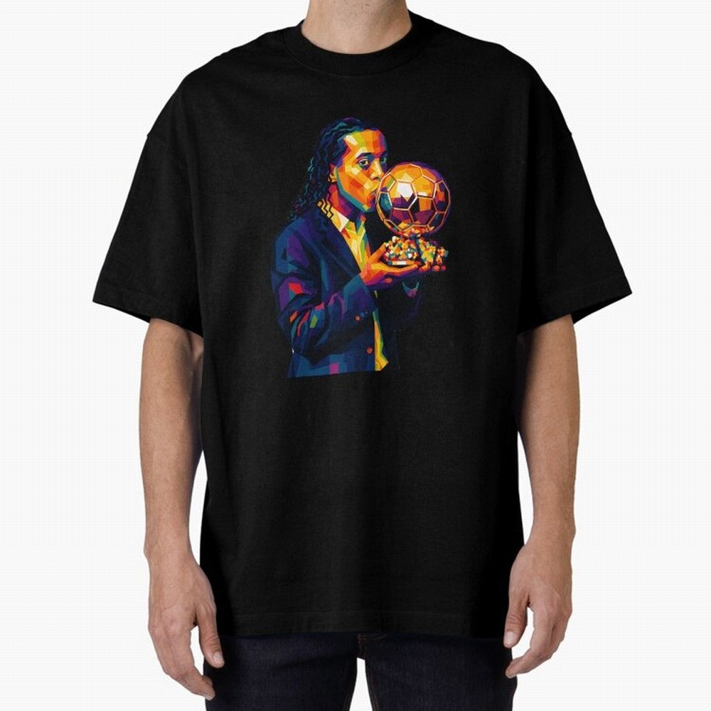 Ronaldinho Wpap Art Oversized T-Shirt Follow the Road to FIFA World Cup 2026 for Fans of Messi and Cristiano Ronaldo and France and Portugal, Bringing Football Passion, Legendary Performances, Festival Vibes and Supporter Community; Ideal for