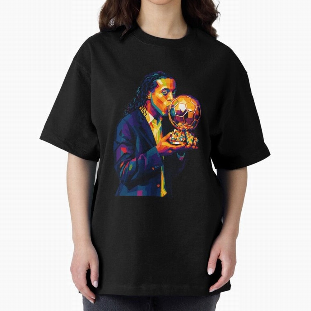 Ronaldinho Wpap Art Oversized T-Shirt Follow the Road to FIFA World Cup 2026 for Fans of Messi and Cristiano Ronaldo and France and Portugal, Bringing Football Passion, Legendary Performances, Festival Vibes and Supporter Community; Ideal for