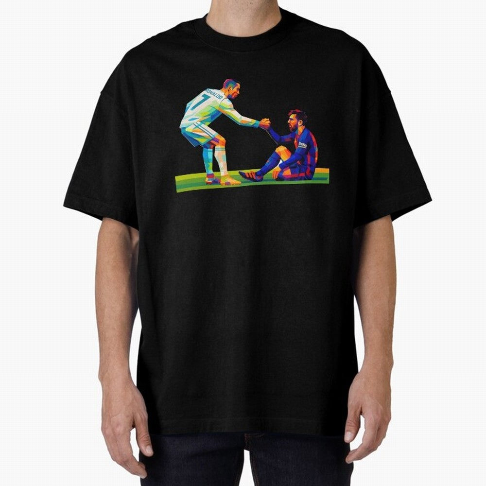Cristiano Ronaldo & Messi Wpap Art Oversized T-Shirt Support Iconic Players in FIFA World Cup 2026 for Fans of Cristiano Ronaldo and England and Germany, Bringing Global Supporter Spirit, Legendary Goals, National Colors and Tournament Celebration;