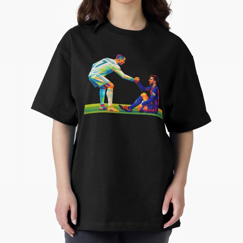 Cristiano Ronaldo & Messi Wpap Art Oversized T-Shirt Support Iconic Players in FIFA World Cup 2026 for Fans of Cristiano Ronaldo and England and Germany, Bringing Global Supporter Spirit, Legendary Goals, National Colors and Tournament Celebration;