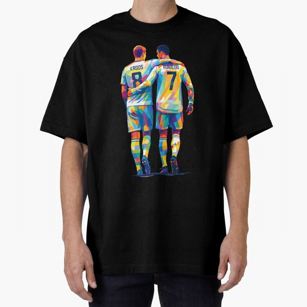 Cristiano Ronaldo & Toni Kroos Wpap Art Oversized T-Shirt Unlock FIFA World Cup 2026 for Fans of Mbappe and Neymar and England, France and Netherlands, Bringing Retro Football Energy, Iconic Rivalries, Trophy Chase Drama and Stadium Atmosphere;