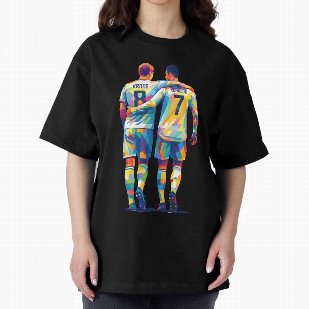 Cristiano Ronaldo & Toni Kroos Wpap Art Oversized T-Shirt Unlock FIFA World Cup 2026 for Fans of Mbappe and Neymar and England, France and Netherlands, Bringing Retro Football Energy, Iconic Rivalries, Trophy Chase Drama and Stadium Atmosphere;