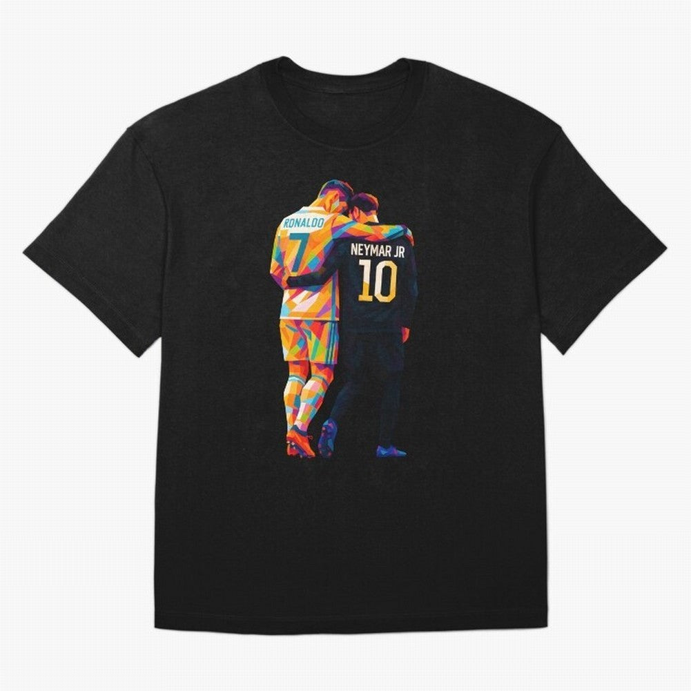 Cristiano Ronaldo & Neymar JR Wpap Art Oversized T-Shirt Celebrate Fan Culture around Match Day Hype around FIFA World Cup 2026 Group Stage, Messi, Neymar and Mbappe, Spain, Worldwide Fan Energy, Dramatic Goals, Stadium Lights and Championship