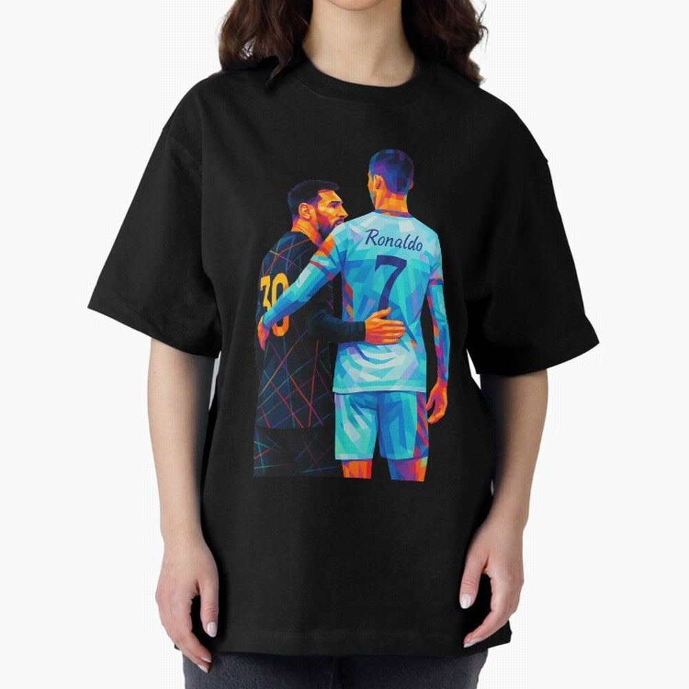Cristiano Ronaldo & Messi Wpap Art Oversized T-Shirt Cheer for FIFA World Cup 2026 Spirit, Inspired by Portugal, Spain and Germany, Mbappe, Worldwide Fan Energy, Dramatic Goals, Stadium Lights and Championship Celebrations; Ideal for Fans Who