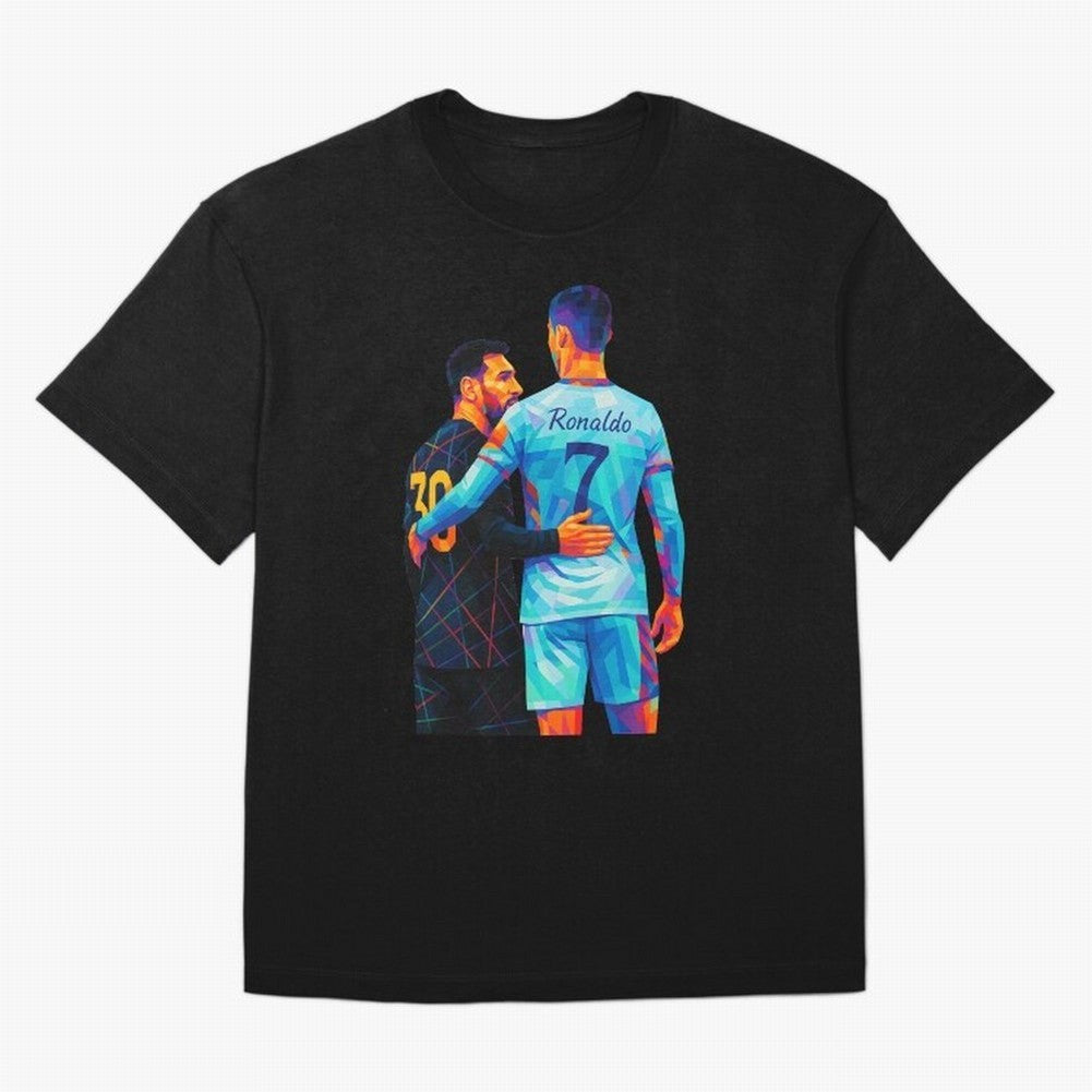 Cristiano Ronaldo & Messi Wpap Art Oversized T-Shirt Cheer for FIFA World Cup 2026 Spirit, Inspired by Portugal, Spain and Germany, Mbappe, Worldwide Fan Energy, Dramatic Goals, Stadium Lights and Championship Celebrations; Ideal for Fans Who