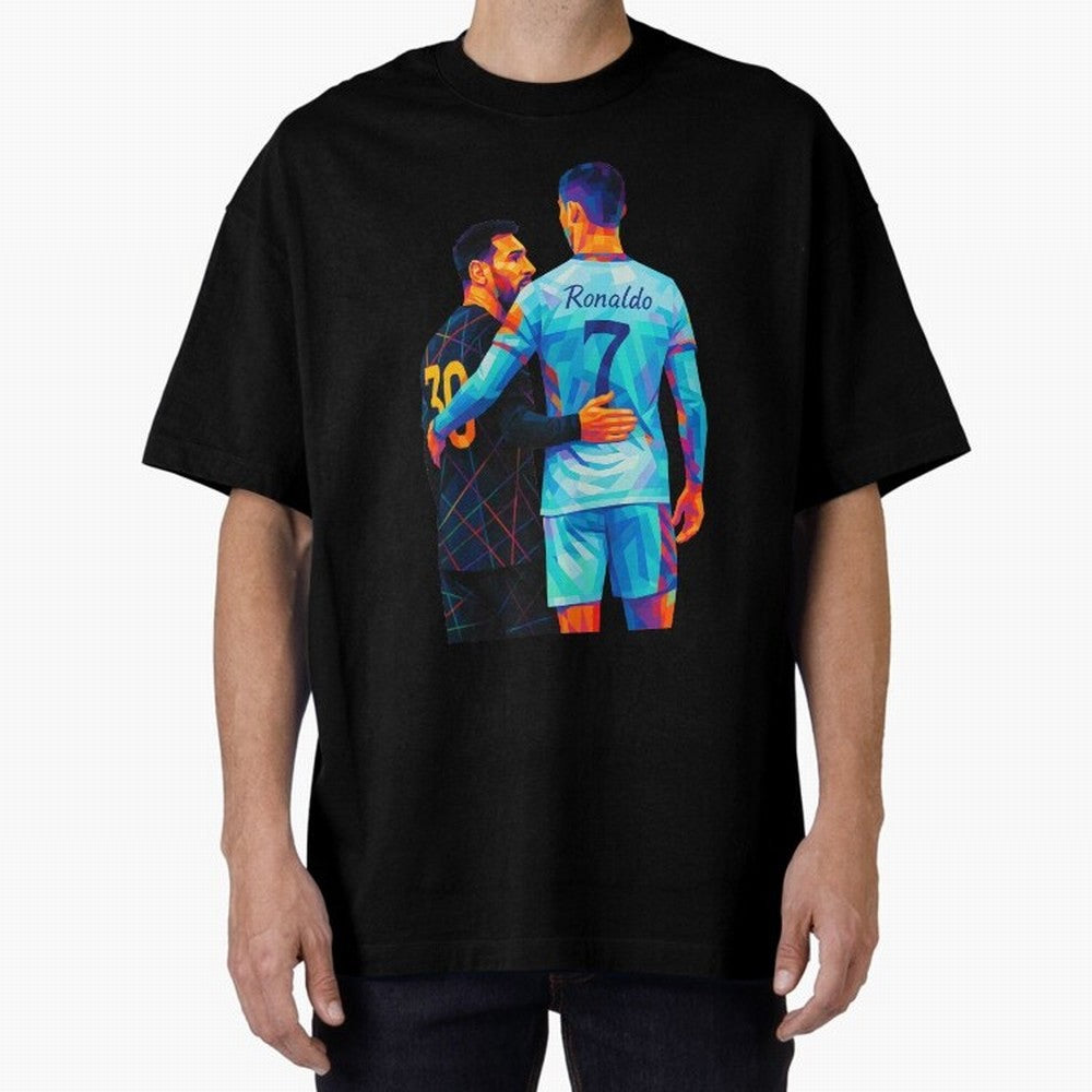 Cristiano Ronaldo & Messi Wpap Art Oversized T-Shirt Cheer for FIFA World Cup 2026 Spirit, Inspired by Portugal, Spain and Germany, Mbappe, Worldwide Fan Energy, Dramatic Goals, Stadium Lights and Championship Celebrations; Ideal for Fans Who