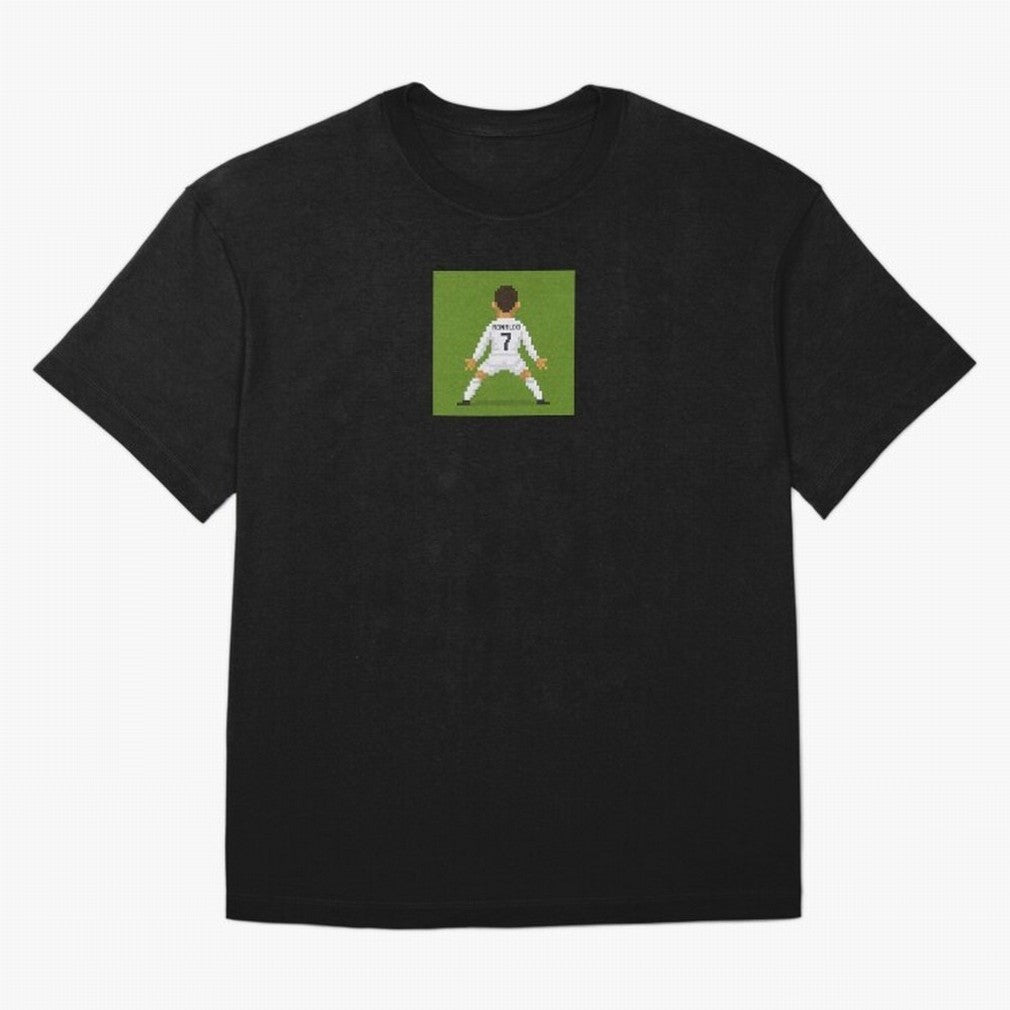 Cristiano Ronaldo Real Madrid Pixel Siuuu Art Oversized T-Shirt Celebrate National Team Dreams in FIFA World Cup 2026 USA Canada Mexico for Fans of Neymar and England, Bringing Goal Celebration Energy, Supporter Heritage, Football Icons and