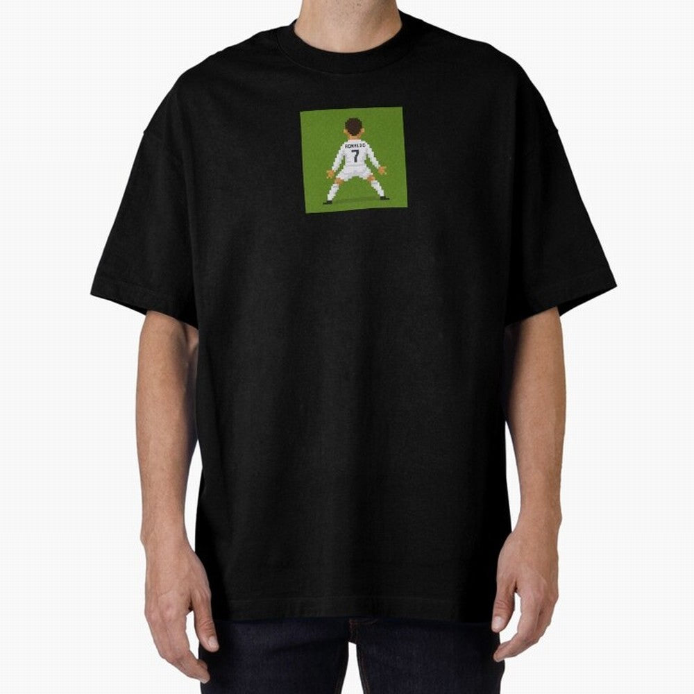 Cristiano Ronaldo Real Madrid Pixel Siuuu Art Oversized T-Shirt Celebrate National Team Dreams in FIFA World Cup 2026 USA Canada Mexico for Fans of Neymar and England, Bringing Goal Celebration Energy, Supporter Heritage, Football Icons and