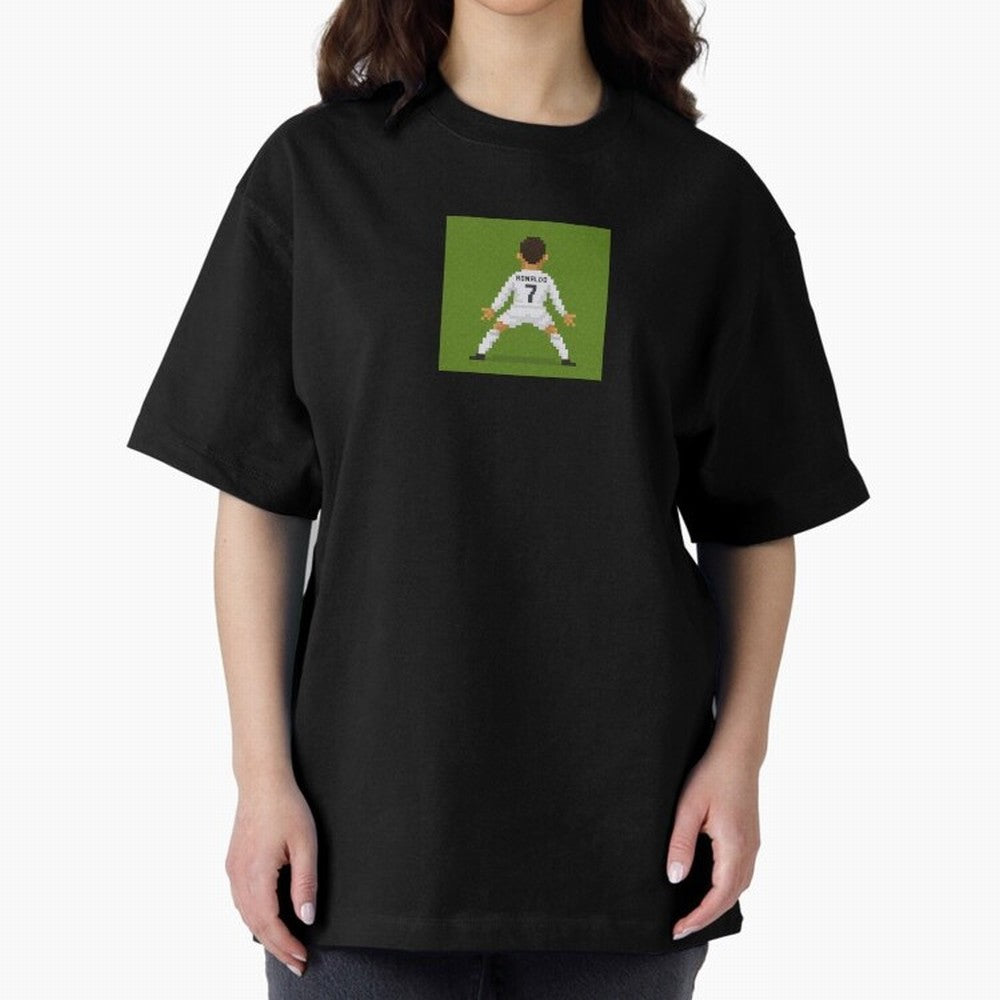 Cristiano Ronaldo Real Madrid Pixel Siuuu Art Oversized T-Shirt Celebrate National Team Dreams in FIFA World Cup 2026 USA Canada Mexico for Fans of Neymar and England, Bringing Goal Celebration Energy, Supporter Heritage, Football Icons and