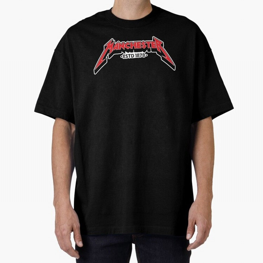 Manchester United Metal Font Oversized T-Shirt Experience the Global Stage of FIFA World Cup 2026 USA Canada Mexico Spirit, Filled with Spain and Netherlands, Messi and Cristiano Ronaldo, Supporter Pride, Iconic Celebrations, Legendary Names and