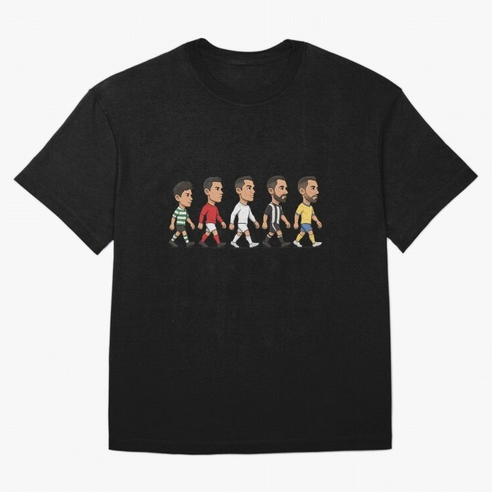 Ronaldo Evolution Sticker ¨C Cartoon Football Art from Sporting to Al-Nassr Oversized T-Shirt Create Global Football Passion for FIFA World Cup 2026 USA Canada Mexico, Celebrating Haaland, France, Supporter Pride, Iconic Celebrations, Legendary