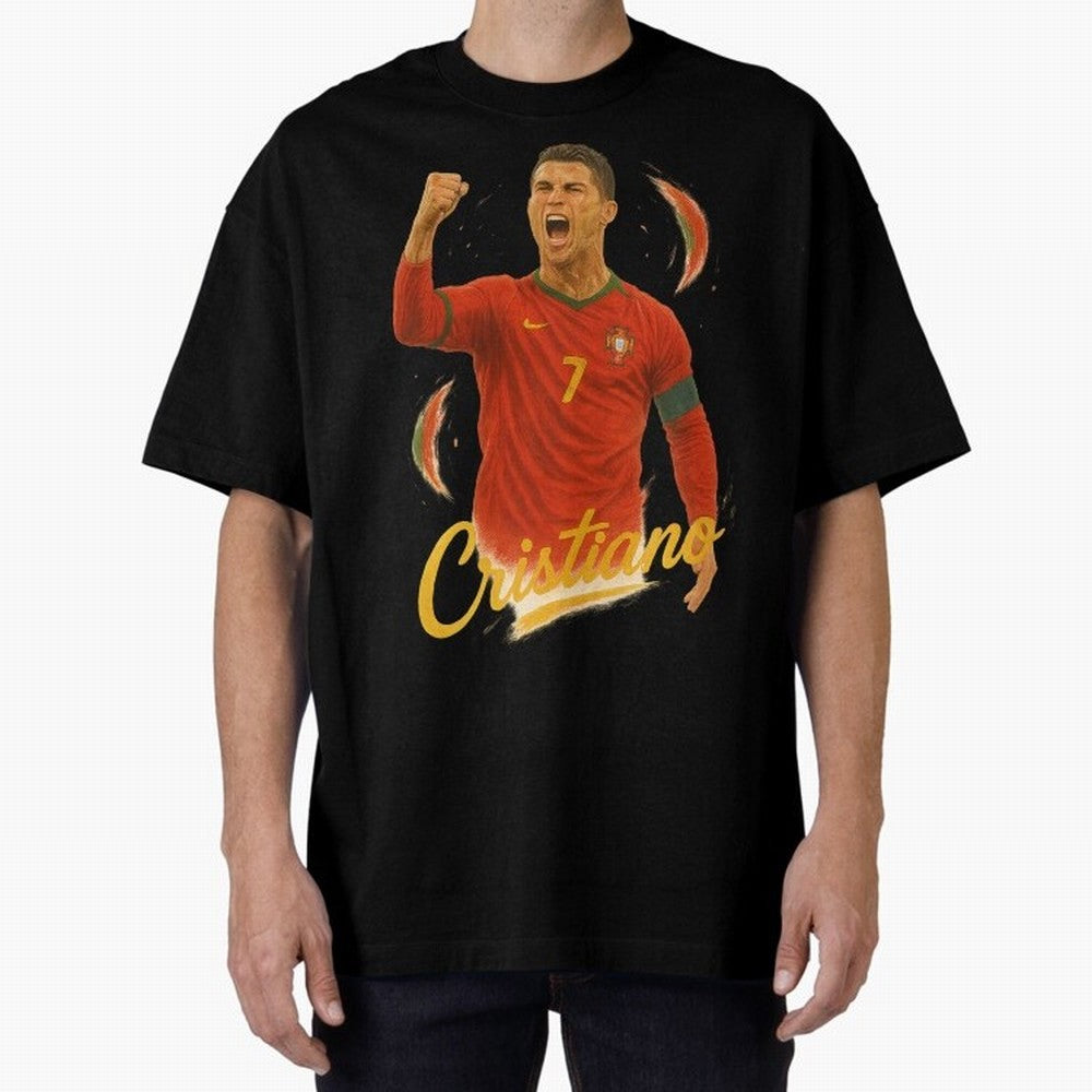 Cristiano Ronaldo Portugal Art ¨C Captain¡¯s Glory Football Tribute	 Oversized T-Shirt Celebrate Soccer Greatness during FIFA World Cup 2026 USA Canada Mexico Capturing CR7 and Messi, Portugal Energy, Fan Favorite Moments, National Team Passion,