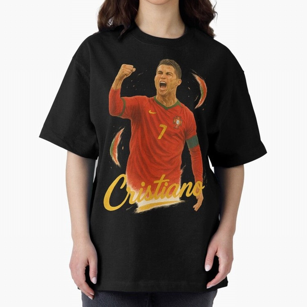 Cristiano Ronaldo Portugal Art ¨C Captain¡¯s Glory Football Tribute	 Oversized T-Shirt Celebrate Soccer Greatness during FIFA World Cup 2026 USA Canada Mexico Capturing CR7 and Messi, Portugal Energy, Fan Favorite Moments, National Team Passion,