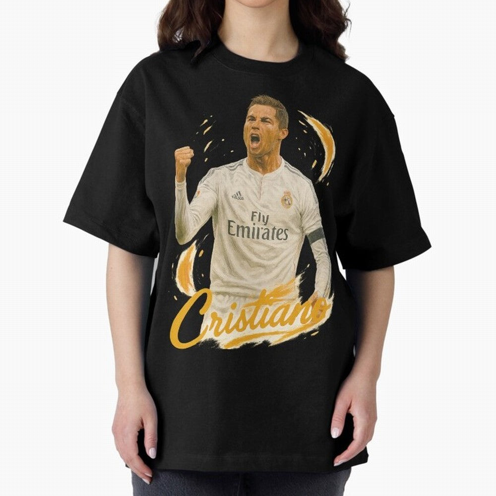 Cristiano Ronaldo Madrid Art - Iconic Soccer Legend Tribute Oversized T-Shirt Relive Global Football Passion for FIFA World Cup 2026, Celebrating CR7 and Messi, England and Germany, Tournament Hype, Historic Matchups, Family Viewing Parties and