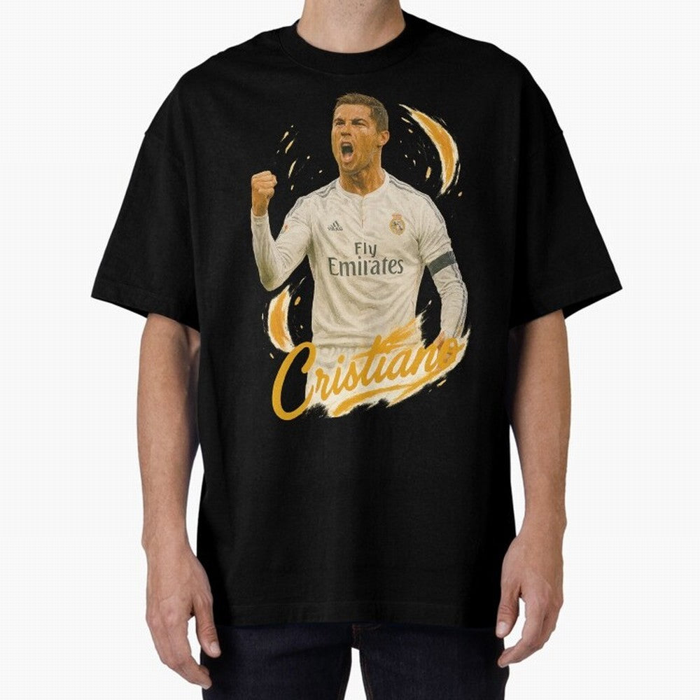 Cristiano Ronaldo Madrid Art - Iconic Soccer Legend Tribute Oversized T-Shirt Relive Global Football Passion for FIFA World Cup 2026, Celebrating CR7 and Messi, England and Germany, Tournament Hype, Historic Matchups, Family Viewing Parties and