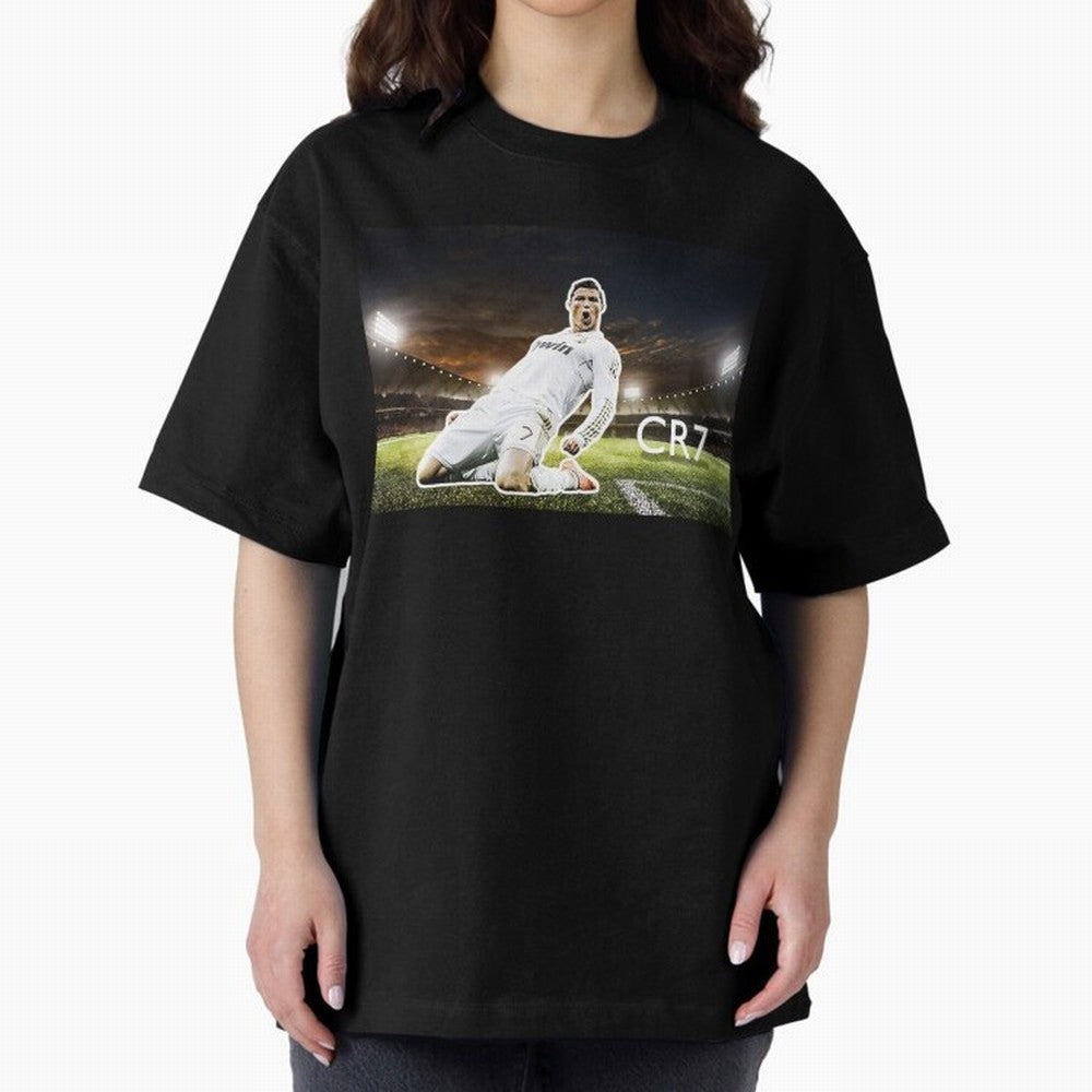 Cristiano Ronaldo Celebration Scene Oversized T-Shirt Support the Legends of FIFA World Cup 2026 Group Stage for Fans of Neymar, Haaland and Cristiano Ronaldo and England and Germany, Bringing Vintage Soccer Flavor, Modern Football Stars, National