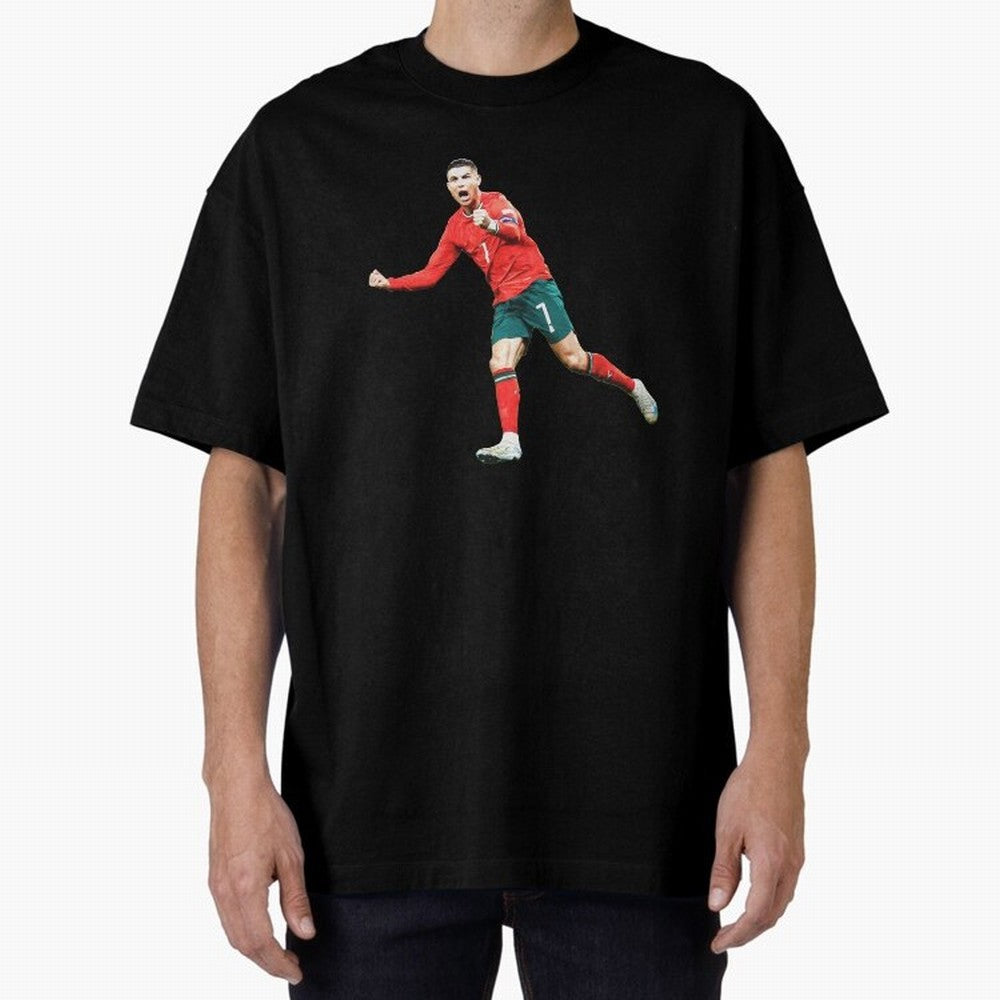 Cristiano Ronaldo Oversized T-Shirt Show Match Day Excitement for Match Day Hype around FIFA World Cup 2026 Group Stage, Messi, CR7 and Mbappe, Netherlands, Match Day Excitement, Supporter Culture, Golden Goals and Global Football Passion; Perfect