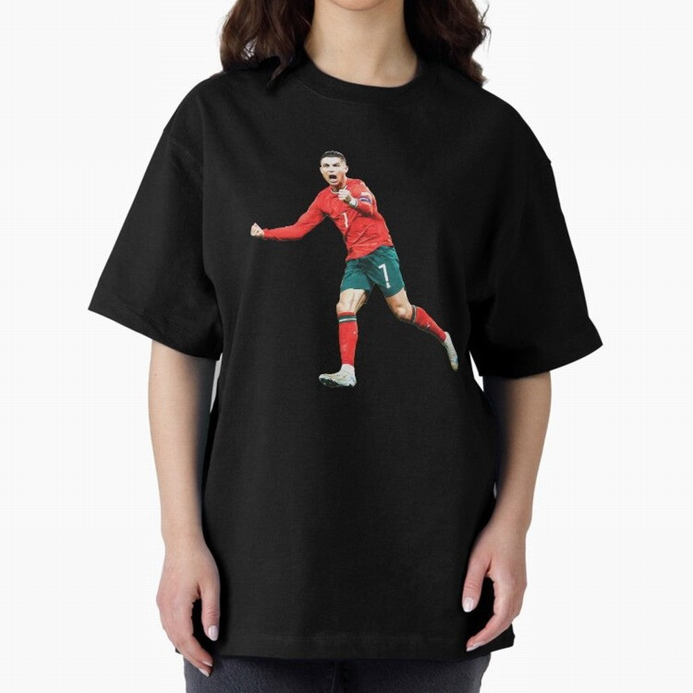 Cristiano Ronaldo Oversized T-Shirt Show Match Day Excitement for Match Day Hype around FIFA World Cup 2026 Group Stage, Messi, CR7 and Mbappe, Netherlands, Match Day Excitement, Supporter Culture, Golden Goals and Global Football Passion; Perfect