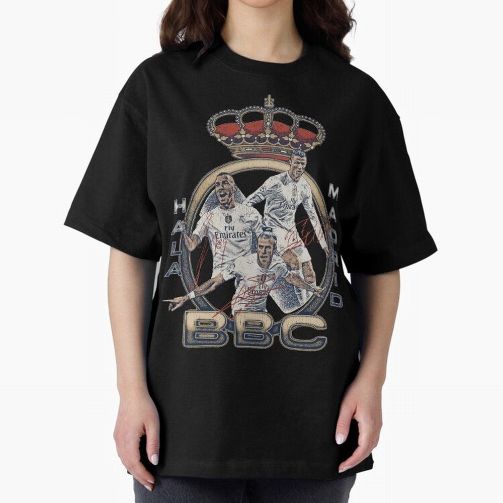 BBC of Real Madrid Oversized T-Shirt Build the FIFA World Cup 2026 Group Stage Journey through Neymar, Haaland and Cristiano Ronaldo Highlights, England Pride, Goal Celebration Energy, Supporter Heritage, Football Icons and Worldwide Tournament
