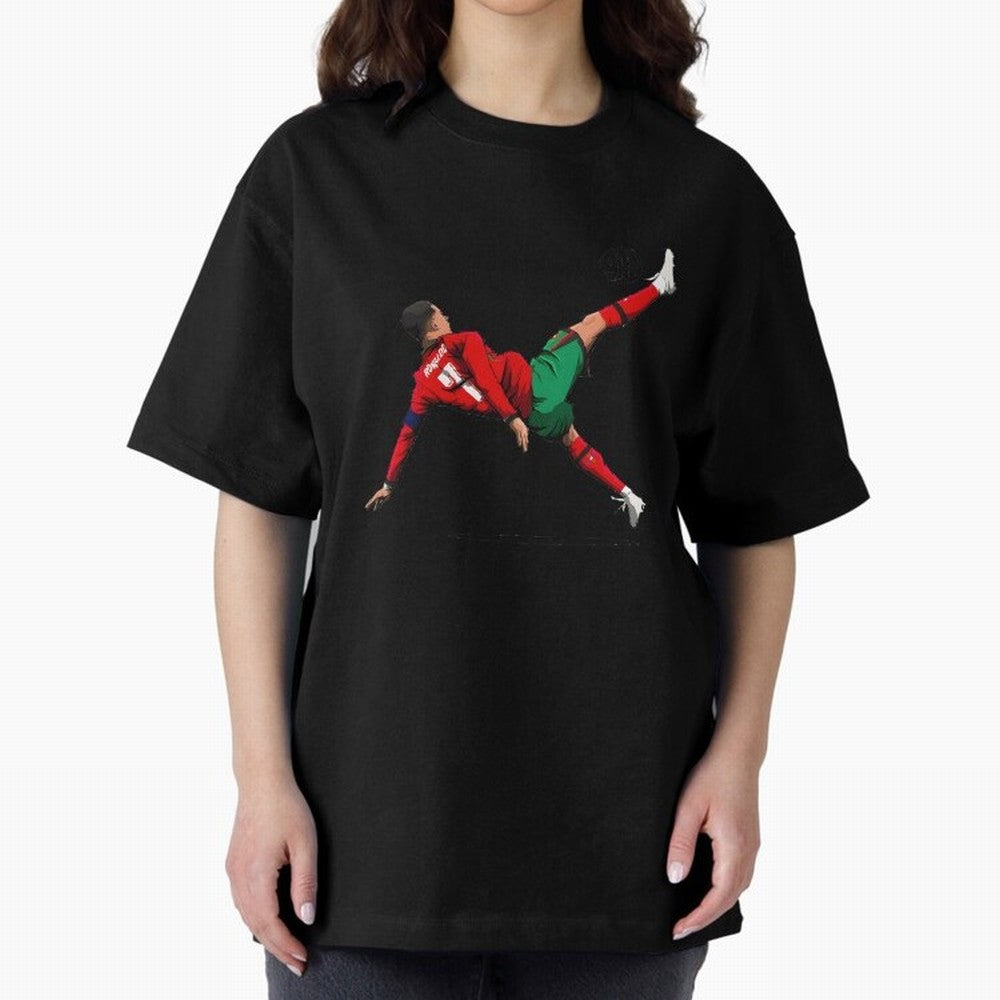 Cristiano Ronaldo 910th Goal Bicycle Kick Tribute Oversized T-Shirt Support Iconic Players in FIFA World Cup 2026 USA Canada Mexico Centered on Neymar, Portugal, Spain and Germany Energy, Goal Celebration Energy, Supporter Heritage, Football Icons