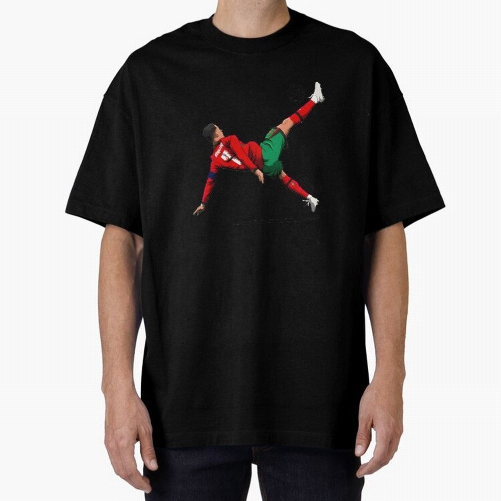 Cristiano Ronaldo 910th Goal Bicycle Kick Tribute Oversized T-Shirt Support Iconic Players in FIFA World Cup 2026 USA Canada Mexico Centered on Neymar, Portugal, Spain and Germany Energy, Goal Celebration Energy, Supporter Heritage, Football Icons