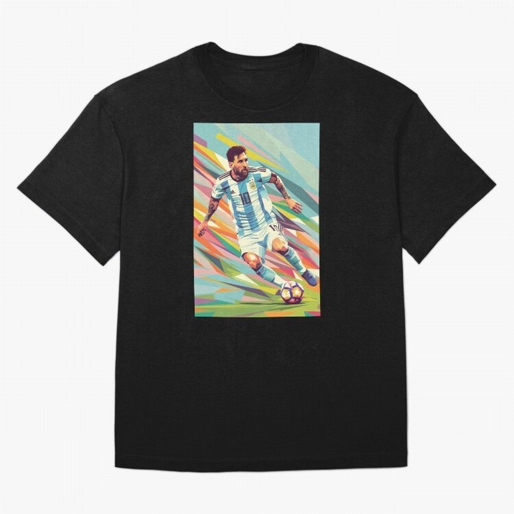 Messi in action Graphic poster design Oversized T-Shirt Remember Iconic Moments from Global Football Passion for FIFA World Cup 2026, Capturing CR7, Brazil, Portugal and Argentina, Soccer Culture, Superstar Moments, National Team Dreams and