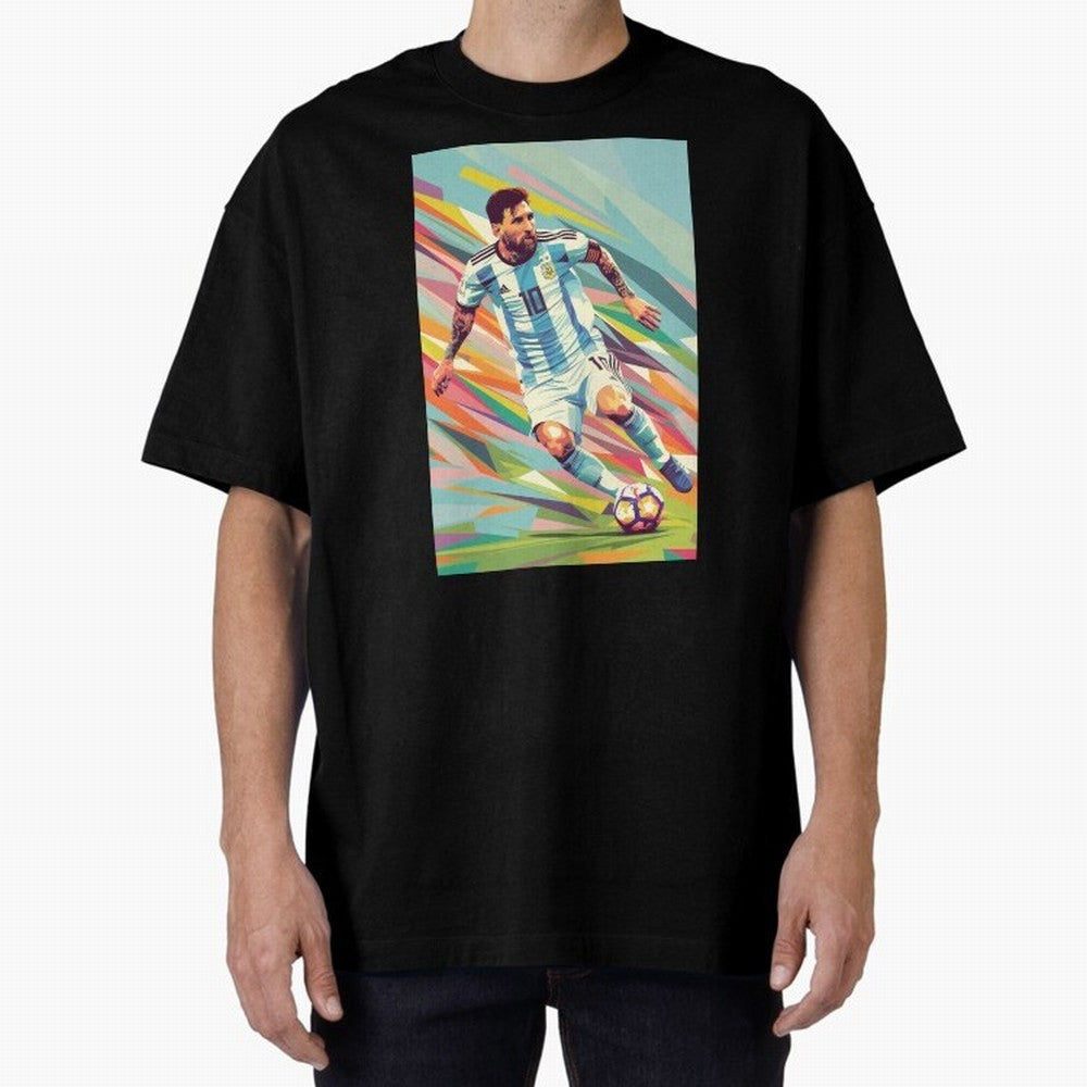 Messi in action Graphic poster design Oversized T-Shirt Remember Iconic Moments from Global Football Passion for FIFA World Cup 2026, Capturing CR7, Brazil, Portugal and Argentina, Soccer Culture, Superstar Moments, National Team Dreams and