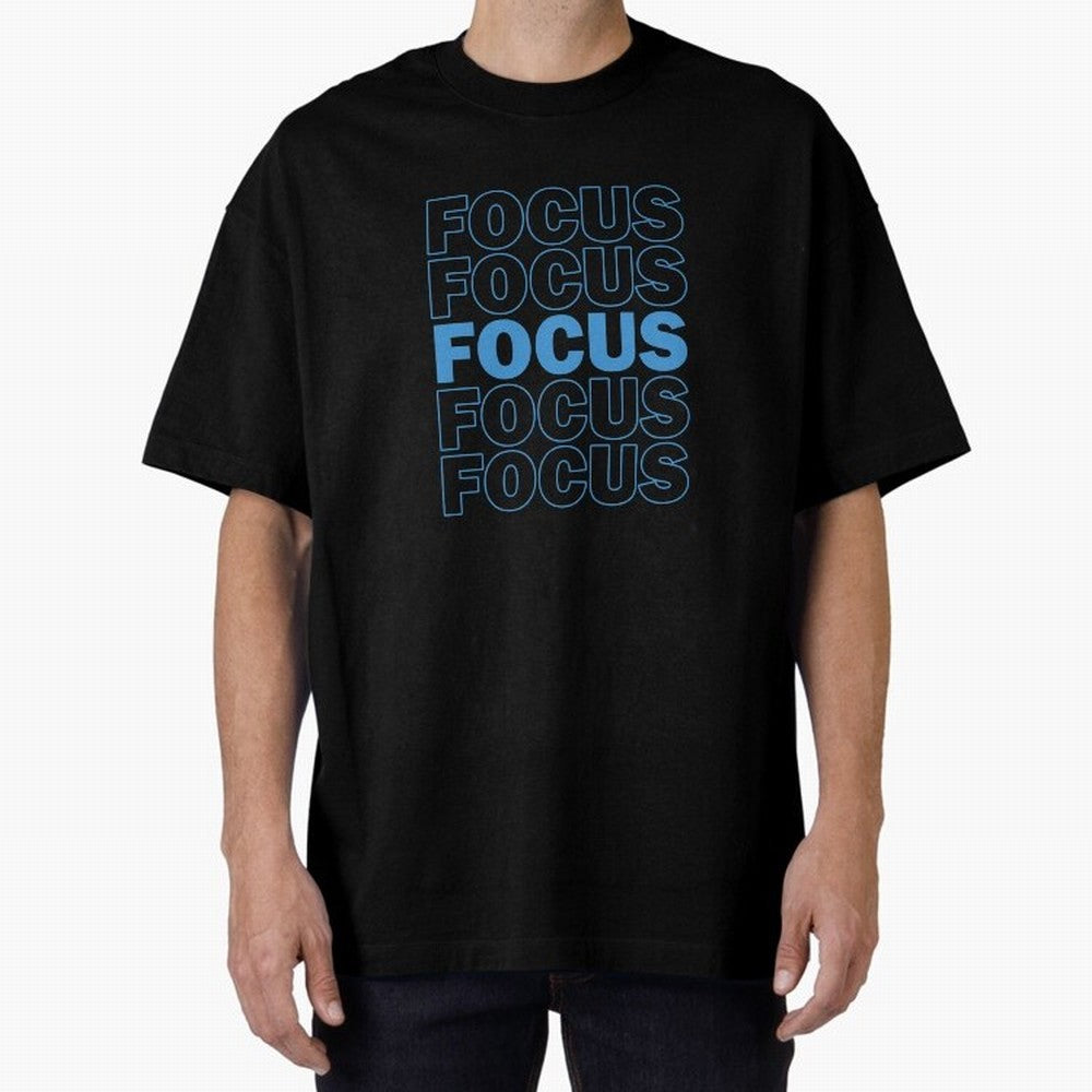 Focus Focus Focus (Blue) Oversized T-Shirt Experience the Global Stage of FIFA World Cup 2026 Group Stage for Fans of Messi and Cristiano Ronaldo and England, Bringing Vintage Soccer Flavor, Modern Football Stars, National Flags and Final Night