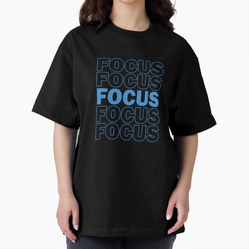 Focus Focus Focus (Blue) Oversized T-Shirt Experience the Global Stage of FIFA World Cup 2026 Group Stage for Fans of Messi and Cristiano Ronaldo and England, Bringing Vintage Soccer Flavor, Modern Football Stars, National Flags and Final Night