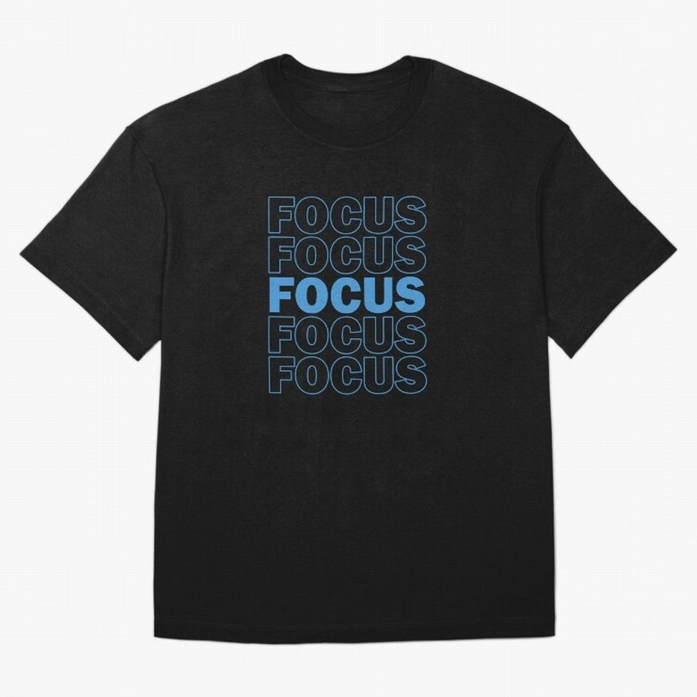 Focus Focus Focus (Blue) Oversized T-Shirt Experience the Global Stage of FIFA World Cup 2026 Group Stage for Fans of Messi and Cristiano Ronaldo and England, Bringing Vintage Soccer Flavor, Modern Football Stars, National Flags and Final Night