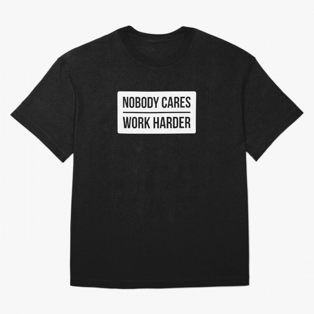 Nobody Cares Work Harder (White Rectangle Design) Oversized T-Shirt Showcase FIFA World Cup 2026 Capturing Cristiano Ronaldo, Haaland and CR7, Portugal Energy, Champion Mindset, Group Stage Buzz, Knockout Tension and Passionate Fan Culture; Great