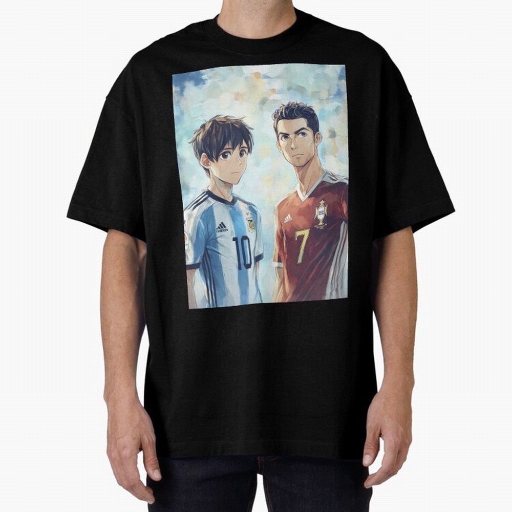 Lionel Messi and Cristiano Ronaldo Oversized T-Shirt Celebrate Classic Football Spirit in Global Football Passion for FIFA World Cup 2026 USA Canada Mexico, Centered on Messi, Neymar and Mbappe, Portugal, Spain and Germany, Championship Spirit,