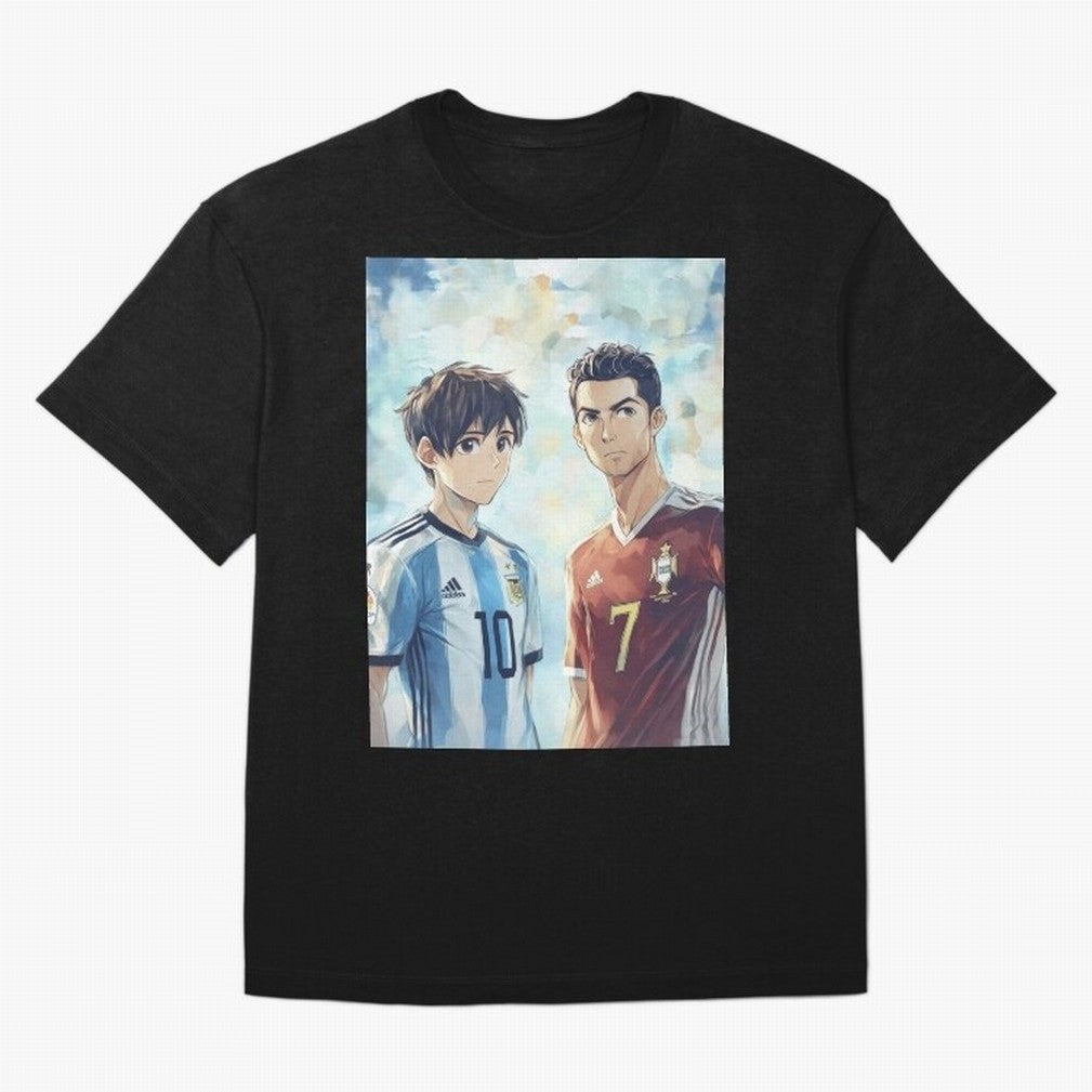 Lionel Messi and Cristiano Ronaldo Oversized T-Shirt Celebrate Classic Football Spirit in Global Football Passion for FIFA World Cup 2026 USA Canada Mexico, Centered on Messi, Neymar and Mbappe, Portugal, Spain and Germany, Championship Spirit,