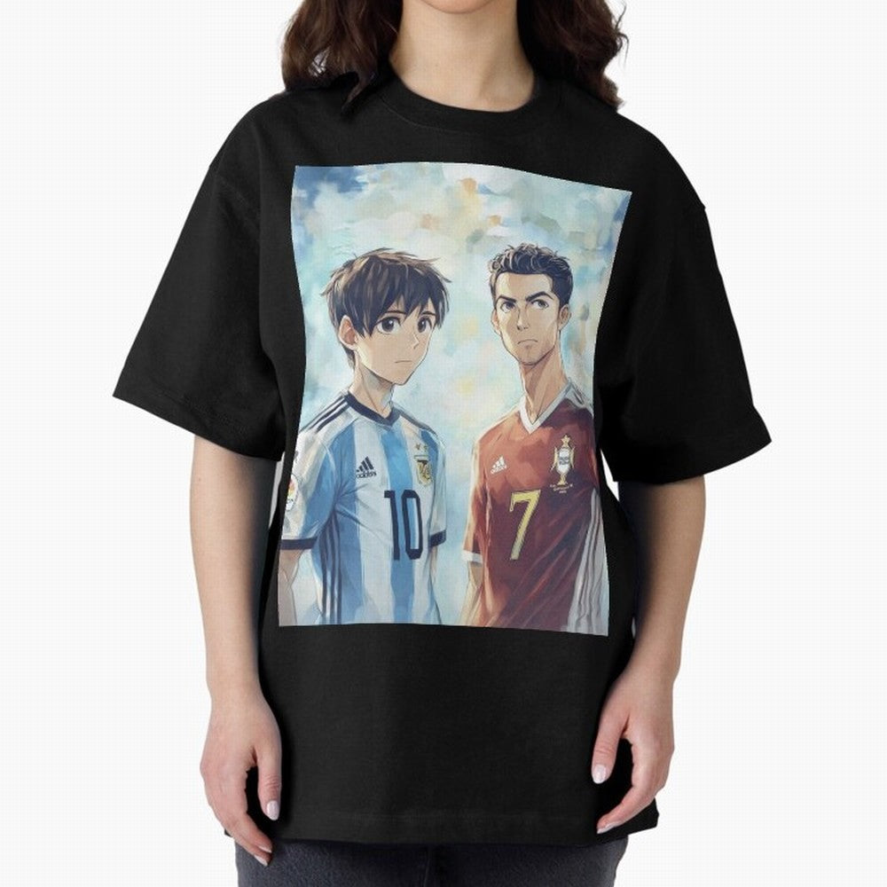 Lionel Messi and Cristiano Ronaldo Oversized T-Shirt Celebrate Classic Football Spirit in Global Football Passion for FIFA World Cup 2026 USA Canada Mexico, Centered on Messi, Neymar and Mbappe, Portugal, Spain and Germany, Championship Spirit,