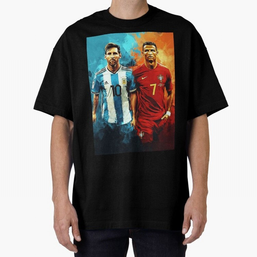Lionel Messi and Cristiano Ronaldo Oversized T-Shirt Create Match Day Hype around FIFA World Cup 2026 USA Canada Mexico, CR7, England, Supporter Pride, Iconic Celebrations, Legendary Names and Global Match Day Energy; Great for Supporters Who Love