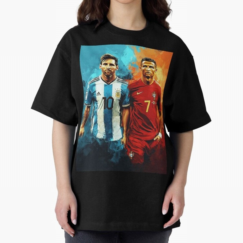 Lionel Messi and Cristiano Ronaldo Oversized T-Shirt Create Match Day Hype around FIFA World Cup 2026 USA Canada Mexico, CR7, England, Supporter Pride, Iconic Celebrations, Legendary Names and Global Match Day Energy; Great for Supporters Who Love