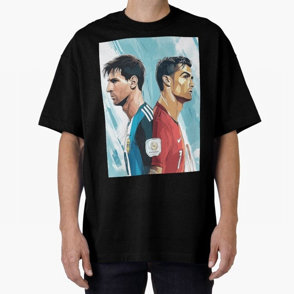 Lionel Messi and Cristiano Ronaldo Oversized T-Shirt Bring Home the FIFA World Cup 2026 Group Stage Journey through Cristiano Ronaldo, Haaland and CR7 Highlights, Argentina and Brazil Pride, Worldwide Fan Energy, Dramatic Goals, Stadium Lights and