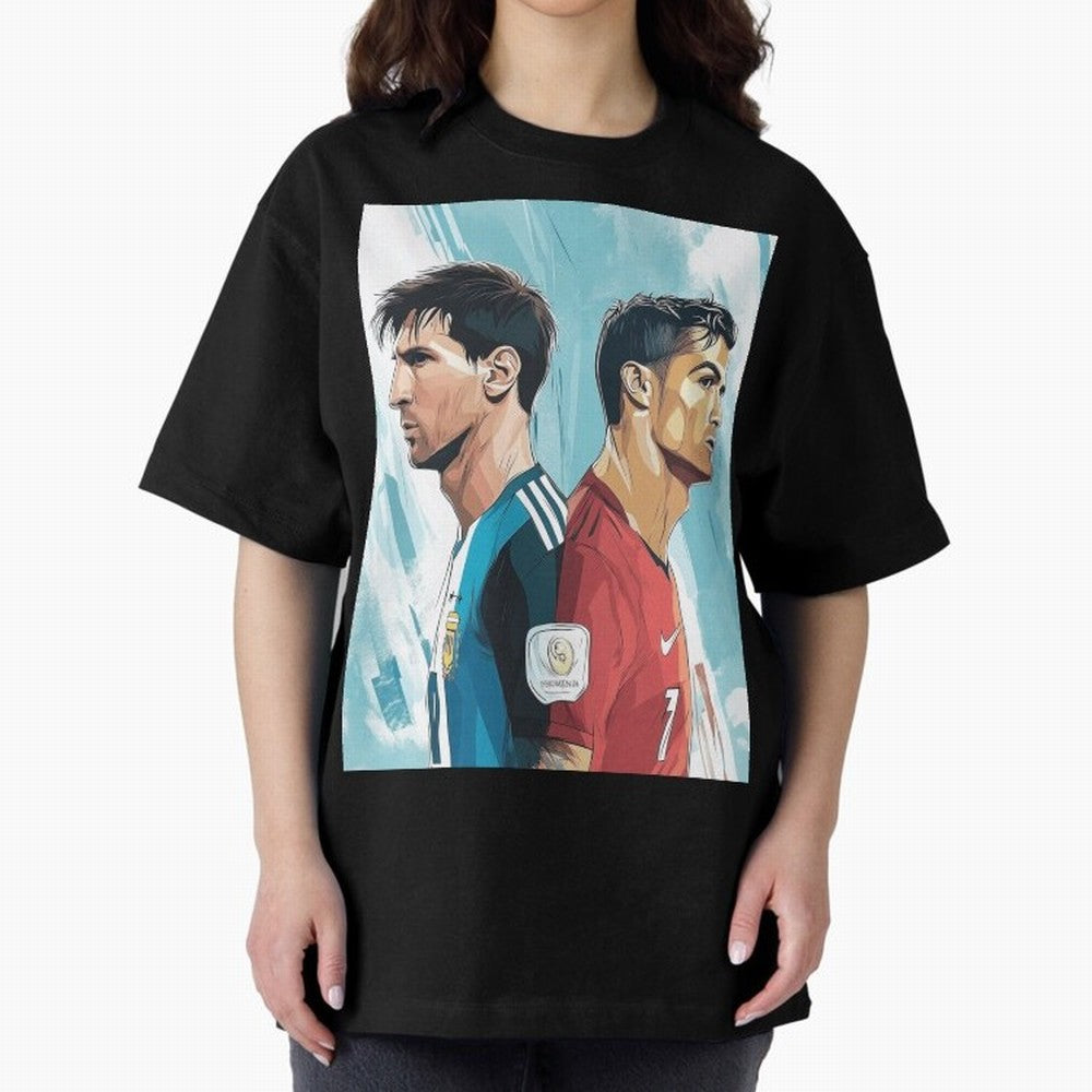 Lionel Messi and Cristiano Ronaldo Oversized T-Shirt Bring Home the FIFA World Cup 2026 Group Stage Journey through Cristiano Ronaldo, Haaland and CR7 Highlights, Argentina and Brazil Pride, Worldwide Fan Energy, Dramatic Goals, Stadium Lights and