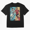 Lionel Messi and Cristiano Ronaldo Oversized T-Shirt Show Match Day Excitement for Global Football Passion for FIFA World Cup 2026, Highlighting Messi, Germany, Goal Celebration Energy, Supporter Heritage, Football Icons and Worldwide Tournament
