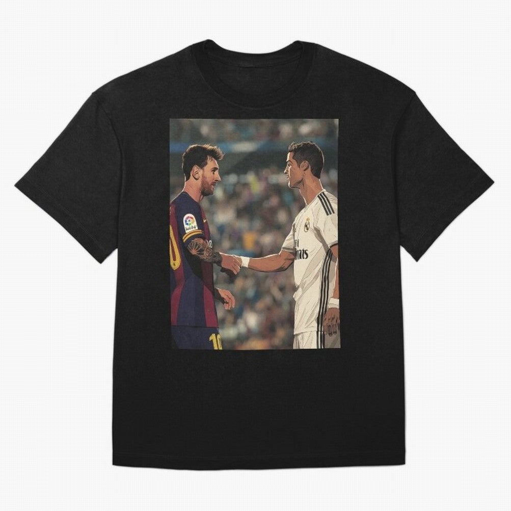 Lionel Messi and Cristiano Ronaldo Oversized T-Shirt Carry National Pride through Match Day Hype around FIFA World Cup 2026, Messi and Cristiano Ronaldo, France, Championship Spirit, Famous Goals, Roaring Crowds and International Football Unity;