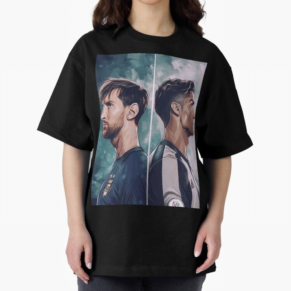 Lionel Messi and Cristiano Ronaldo Oversized T-Shirt Refresh Global Football Passion for FIFA World Cup 2026 Group Stage, Centered on CR7, Argentina, Game Day Rituals, Football Legends, Country Pride and the Road to the Final; Built for Supporters