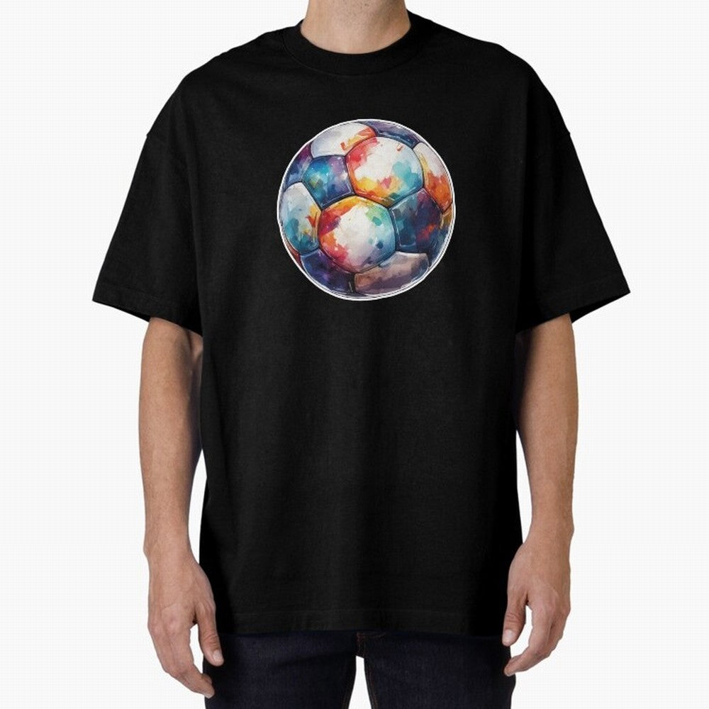 Football Soccer Ball Watercolor Illustration Drawing (Gray Blue BG) Oversized T-Shirt Celebrate National Team Dreams in Global Football Passion for FIFA World Cup 2026 USA Canada Mexico, Inspired by Messi, Neymar and Mbappe, Spain, Stadium Chants,