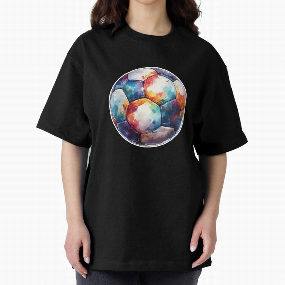 Football Soccer Ball Watercolor Illustration Drawing (Light Red BG) Oversized T-Shirt Support Iconic Players in Global Football Passion for FIFA World Cup 2026, Driven by CR7, France and Portugal, Champion Mindset, Group Stage Buzz, Knockout