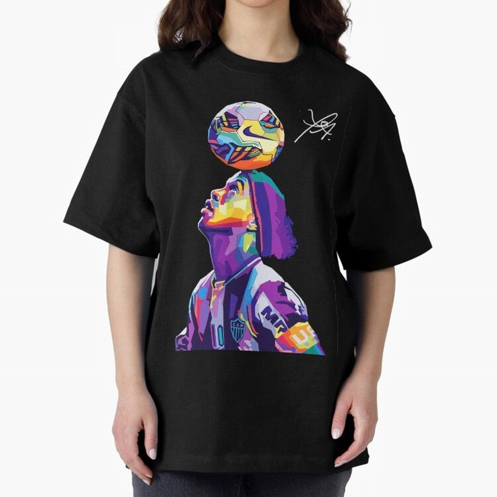 Ronaldinho Wpap Pop Art Oversized T-Shirt Feel Match Day Hype around FIFA World Cup 2026 USA Canada Mexico, Haaland and Mbappe, Spain, Match Day Excitement, Supporter Culture, Golden Goals and Global Football Passion; Perfect for People Who Love