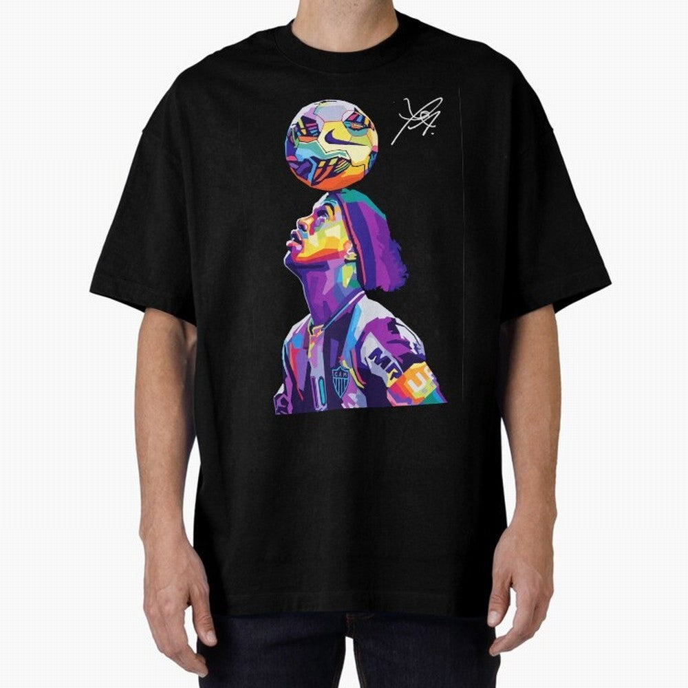 Ronaldinho Wpap Pop Art Oversized T-Shirt Feel Match Day Hype around FIFA World Cup 2026 USA Canada Mexico, Haaland and Mbappe, Spain, Match Day Excitement, Supporter Culture, Golden Goals and Global Football Passion; Perfect for People Who Love