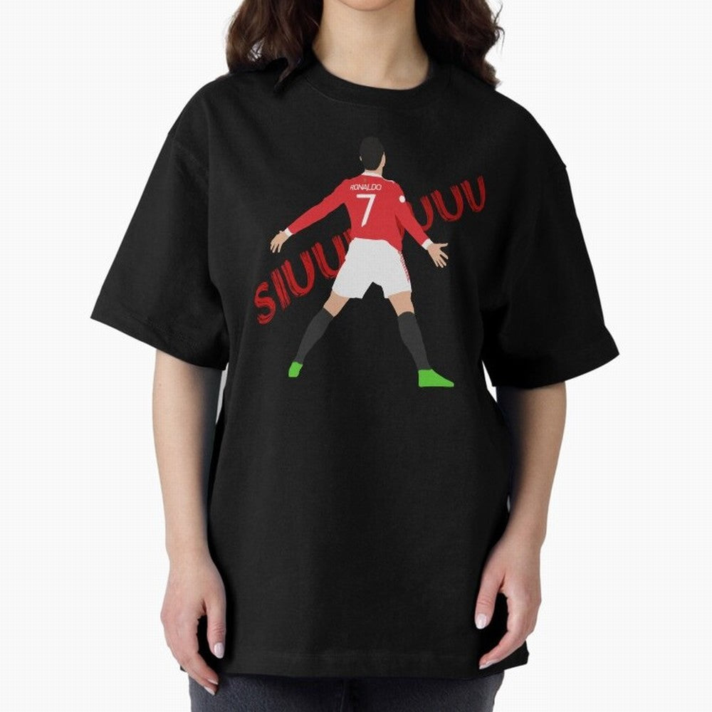 Cristano Ronaldo Celebration Block Art SIUUUU with text Oversized T-Shirt Keep Football History Alive during FIFA World Cup 2026 Spirit, Driven by Portugal, Spain and Germany, Haaland and Mbappe, Classic Soccer Heritage, Championship Pressure, Fan