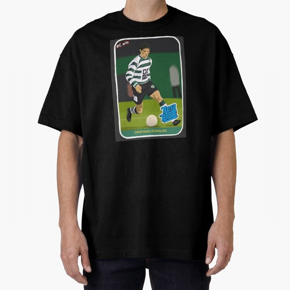 Sporting Lisbon Cristiano Ronaldo Rookie Card Artwork Oversized T-Shirt Make Game Day About the FIFA World Cup 2026 USA Canada Mexico Journey through Haaland and Mbappe Highlights, Argentina Pride, Vintage Soccer Flavor, Modern Football Stars,