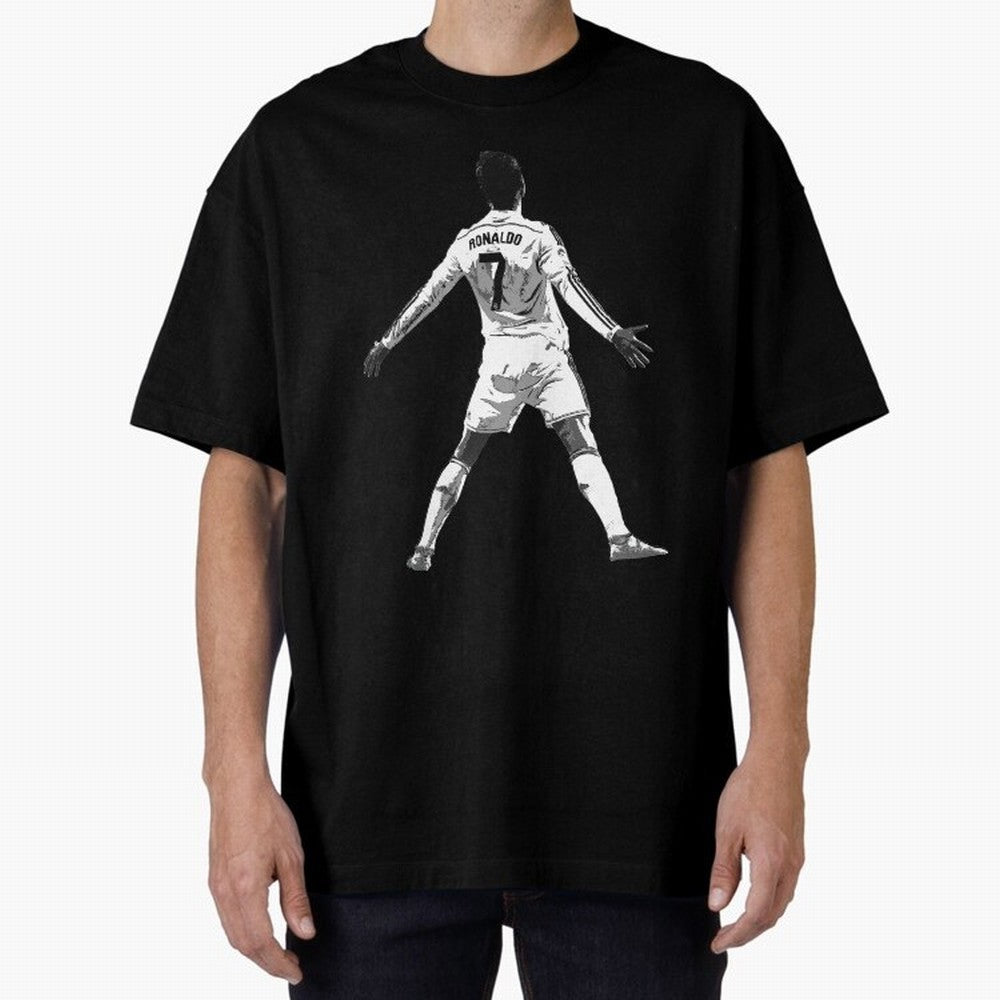 CR7 Cristiano Ronaldo Artwork - Pop Art Style Oversized T-Shirt Relive the Noise and Pride of Match Day Hype around FIFA World Cup 2026 USA Canada Mexico, Messi, Neymar and Mbappe, France and Portugal, Football Festival Excitement, Trophy